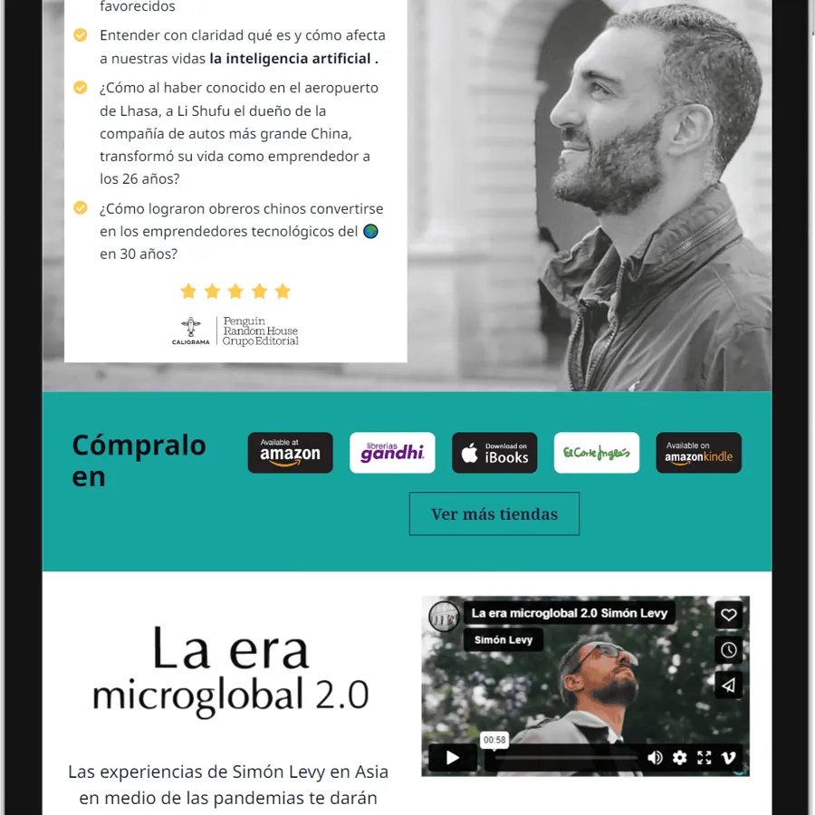 Sitio de Era Microglobal (Libros) mostrado en dispositivo