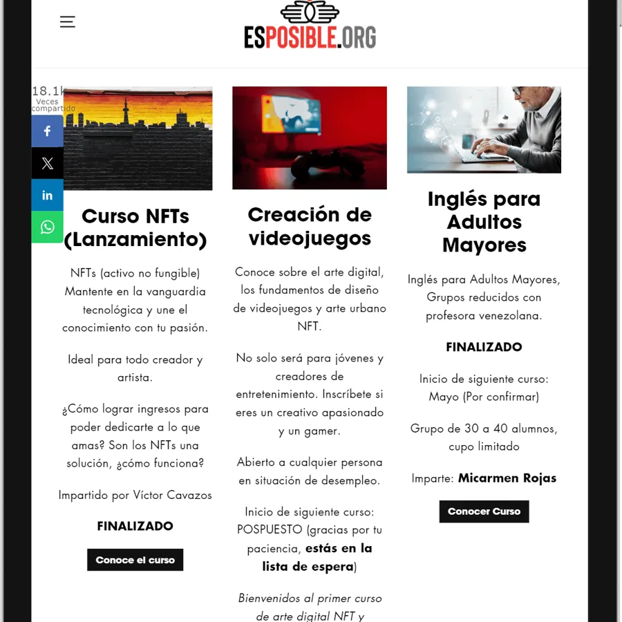 Sitio de Es Posible (Educación) mostrado en dispositivo