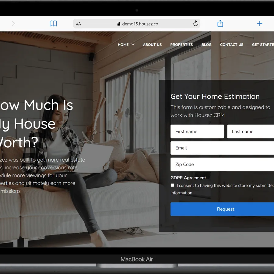 Sitio de Portal inmobiliario (Bienes raíces) mostrado en dispositivo