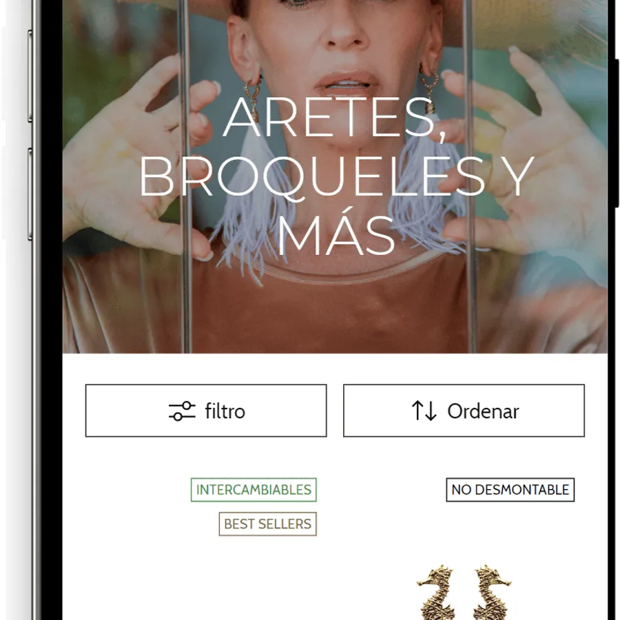 Sitio de Regina Castillo · móvil (Joyería) mostrado en dispositivo